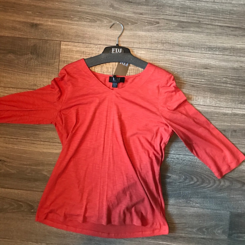 FDJ 3/4 sleeve v neck top small color pumpkin